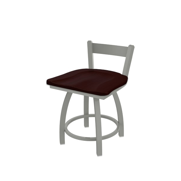 18" Low Back Swivel Vanity Stool, Nickel Finish, Dark Cherry Oak Seat